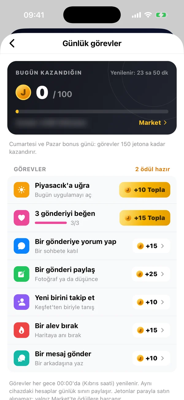 Günlük görevler ekranı