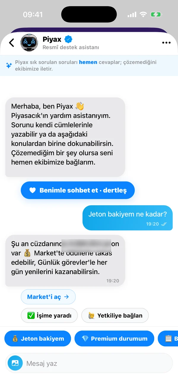 Piyax destek sohbeti