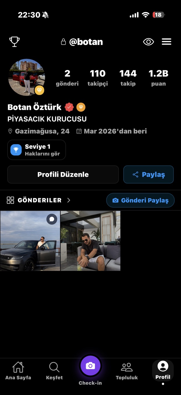 Piyasacık profil ekranı — seviye, puan ve gönderiler