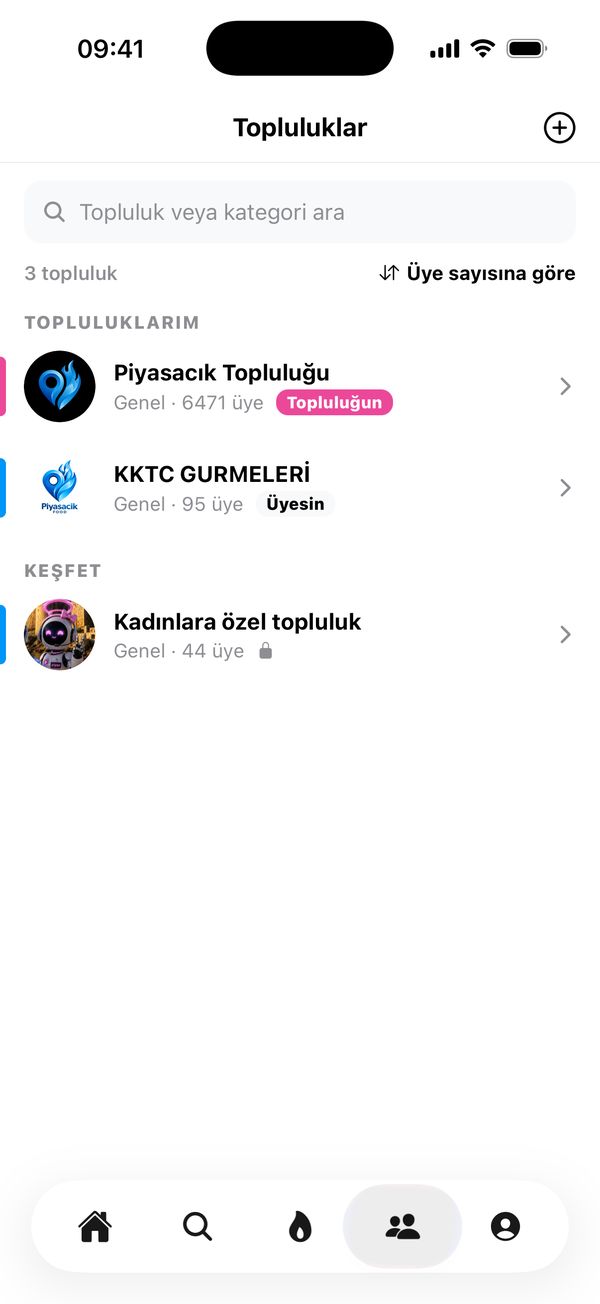 Topluluklar ekranı